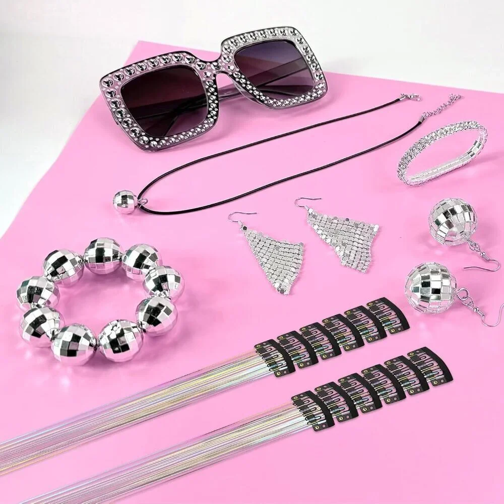 Disco Accessories Women 70s Costume Jewelry Earrings Necklace Bracelet
